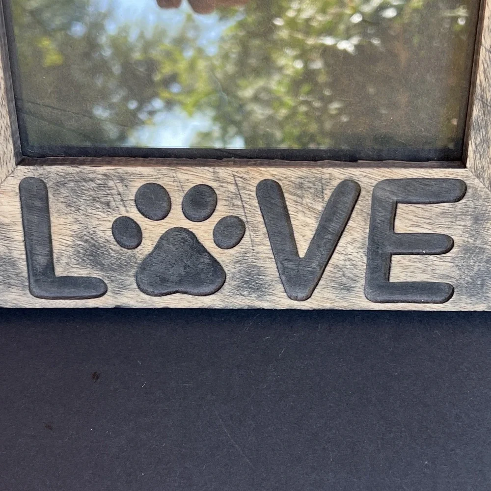 Wood Dog Picture Frame 5x7 LOVE Paw Print Carved Rustic Pet Decor 11.25